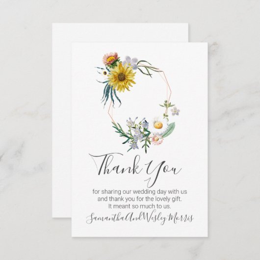 Joli Fleur sauvage Rustique Cercle Mariage Merci (Devant / Derrière)