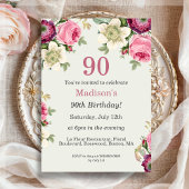Joli floral | 90e Invitation d'anniversaire