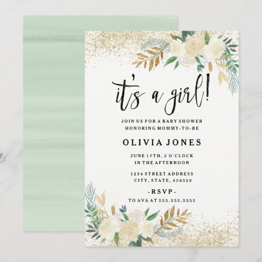 Joli Floral c'est une fille Baby shower Invitation (Devant / Derrière)
