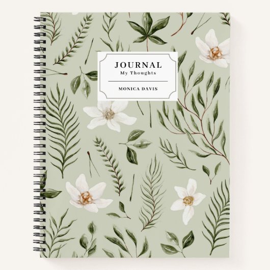 Joli Floral Green Gold White Motif Journal (Devant)