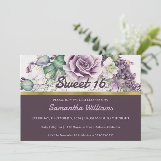 Joli Floral Sweet 16 Invitation (Debout devant)