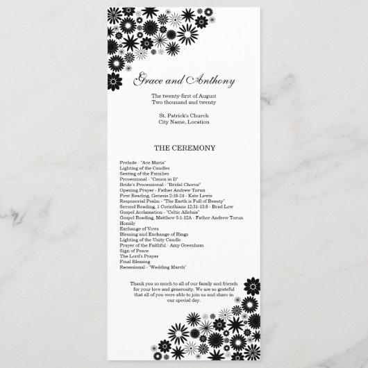 Joli Florals Programme de mariage noir (Dos)