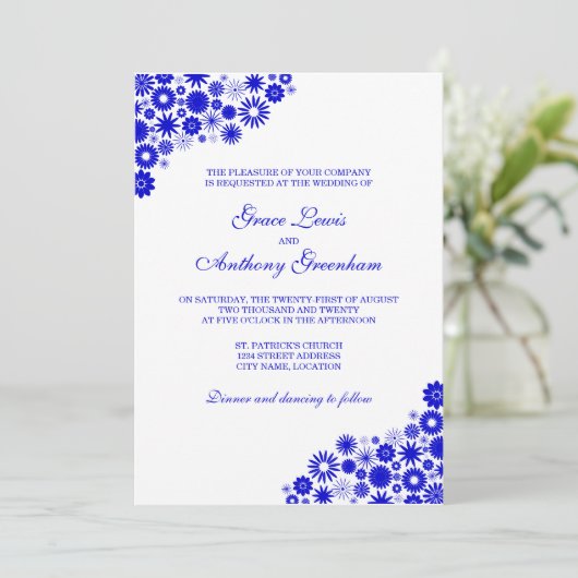 Joli Florals Royal Blue Faire-part de mariage (Debout devant)