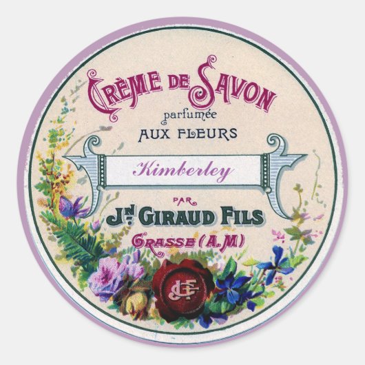 Joli Français Vintage Savon Étiquette personnalisé (Devant)