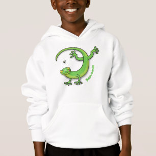 Joli gecko vert salutations avec dessin animé
