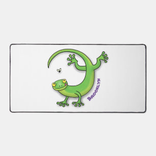 Joli gecko vert salutations avec dessin animé