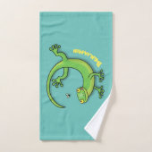 Joli gecko vert salutations avec dessin animé (Serviette à main)