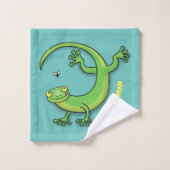 Joli gecko vert salutations avec dessin animé (Gant de toilette)