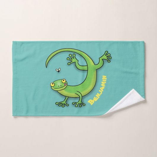 Joli gecko vert salutations avec dessin animé (Serviette à main)