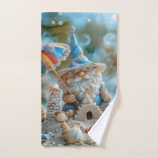 Joli gnome de plage avec parapluie (Serviette à main)