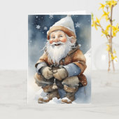 Joli Gnome En Hiver Neige Blanc plié Carte de vœux (Fleur jaune)