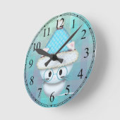 Joli Horloge Murale Chat Blanc Turquoise (Angle)