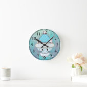 Joli Horloge Murale Chat Blanc Turquoise (Maison)