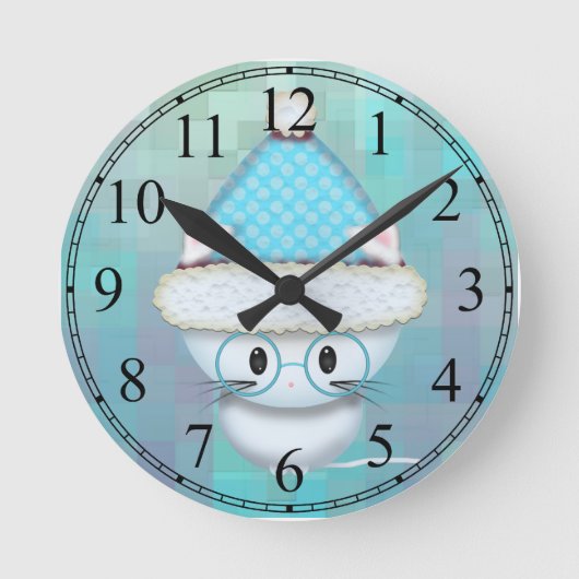 Joli Horloge Murale Chat Blanc Turquoise (Recto)