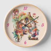 Joli Horloge Murale Fée et Gnome (Recto)