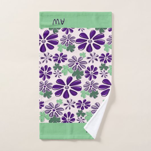 Joli Initiale vert violet Motif de fleurs (Serviette à main)