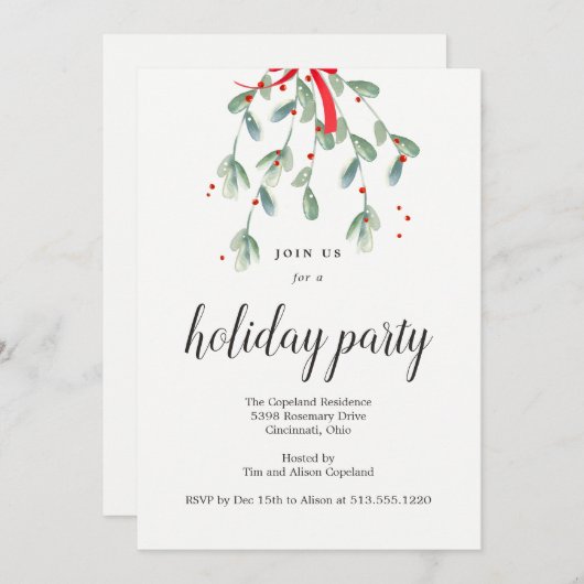 Joli Invitation de Noël à Mistletoe (Devant / Derrière)
