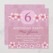Joli Invitation Fleur Rose Anniversaire (Devant / Derrière)