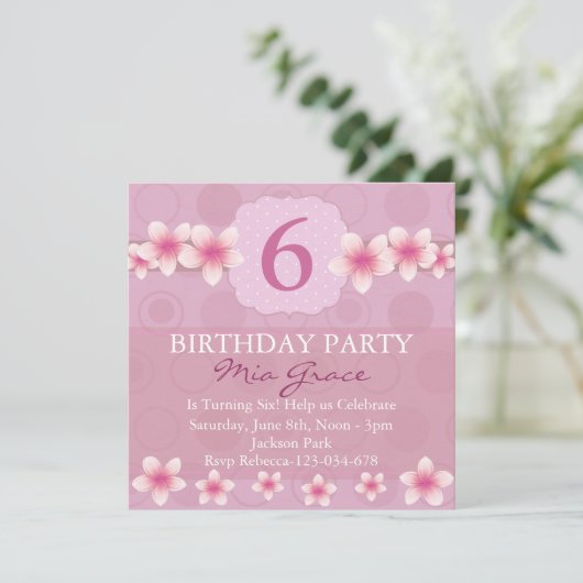 Joli Invitation Fleur Rose Anniversaire (Debout devant)