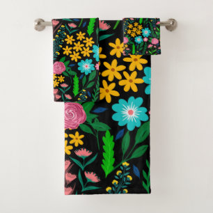 Joli Jardin Rose Bleu Fleurs Design noir
