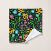 Joli Jardin Rose Bleu Fleurs Design noir (Gant de toilette)