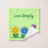 Joli Jaune Bleu Violet Jaune Serviette Florale (Gant de toilette)