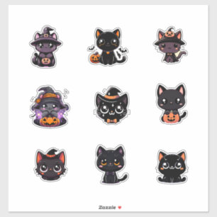 Joli jeu de stickers Chats Noirs Halloween