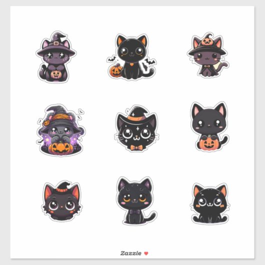 Joli jeu de stickers Chats Noirs Halloween (Feuille)