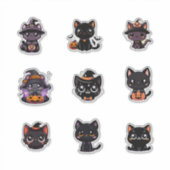 Joli jeu de stickers Chats Noirs Halloween (Devant)