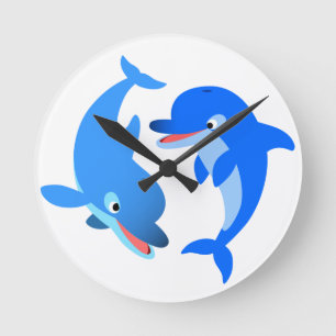 Joli Jouer Cartoon Dolphins Horloge Mur