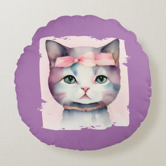 Joli Kitty avec Coussin rond Bow rose (Devant)
