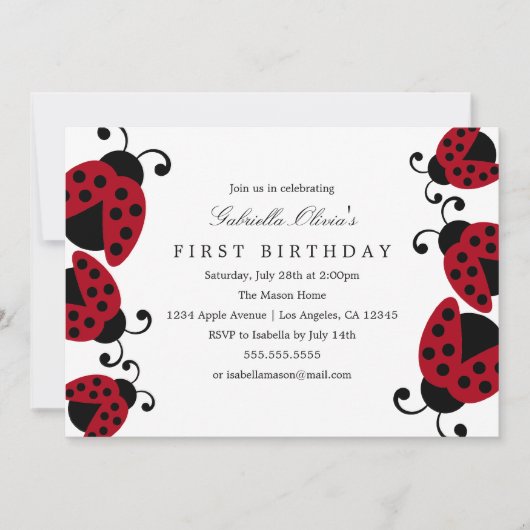Joli Ladybugs | Invitation de fête d'anniversaire (Devant)