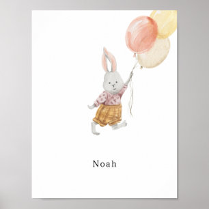 Joli lapin à l'aquarelle avec affiche de nom à bal