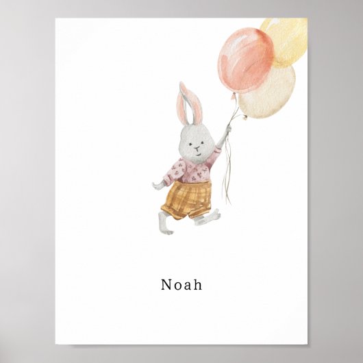 Joli lapin à l'aquarelle avec affiche de nom à bal (Devant)