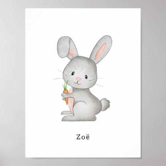 Joli lapin à l'aquarelle avec nom de poster de car (Devant)