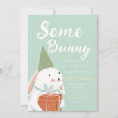 Joli lapin blanc 1er Invitation anniversaire (Devant)