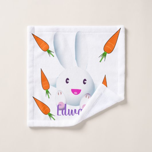 Joli lapin blanc et carottes (Gant de toilette)