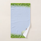 Joli lapin blanc et fleurs sur fond bleu clair (Serviette à main)
