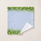 Joli lapin blanc et fleurs sur fond bleu clair (Gant de toilette)
