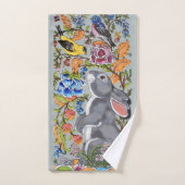 Joli lapin bleu clair lapin Oiseau floral mignonne (Serviette à main)