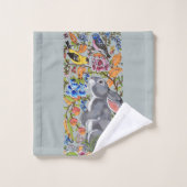 Joli lapin bleu clair lapin Oiseau floral mignonne (Gant de toilette)