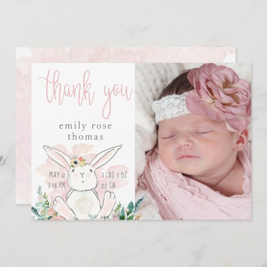 Joli Lapin Bois Rose Merci Bébé (Devant / Derrière)