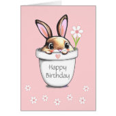 Joli lapin d'anniversaire & Fleurs sur rose clair (Devant)