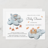 Joli lapin dans les nuages Baby shower Invitation (Devant / Derrière)