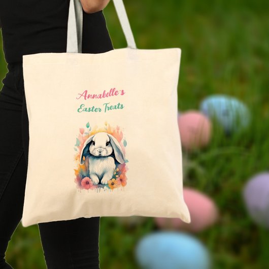 Joli lapin d'aquarelle Floral Oeuf de Pâques sac c