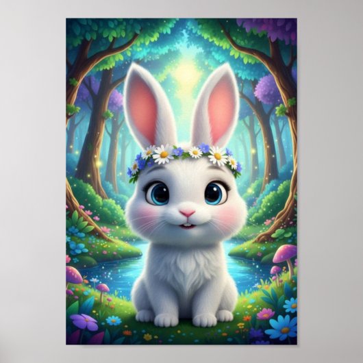 Joli Lapin de la Forêt de Fleurs Affiche de Fantai (Devant)