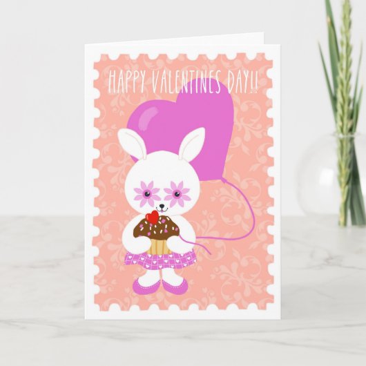 Joli lapin de la Saint-Valentin avec carte cupcake (Devant)