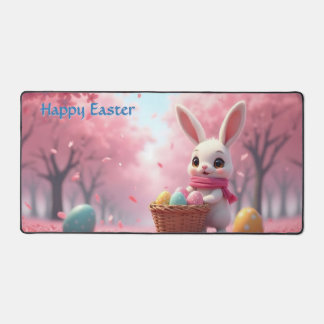 Joli lapin de Pâques avec panier d'œufs colorés