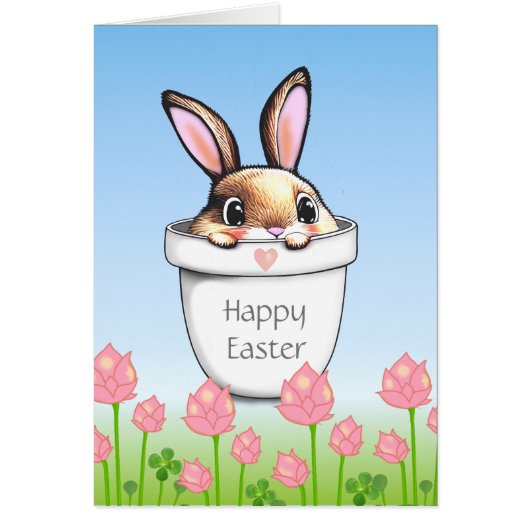Joli lapin de Pâques dans un pot de plante et fleu (Devant)