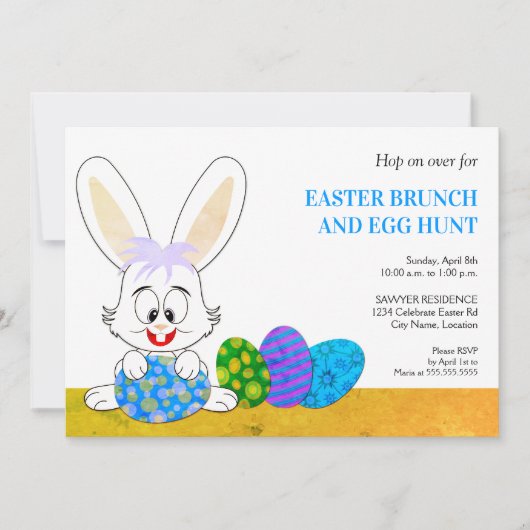 Joli lapin de Pâques et invitation à la fête des o (Devant)